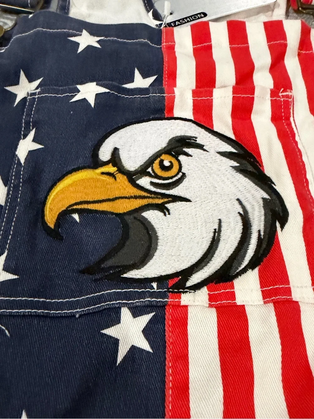 Men’s Patriotic Eagle Overalls Shorts! 5 pockets, zip fly, adjustable straps!